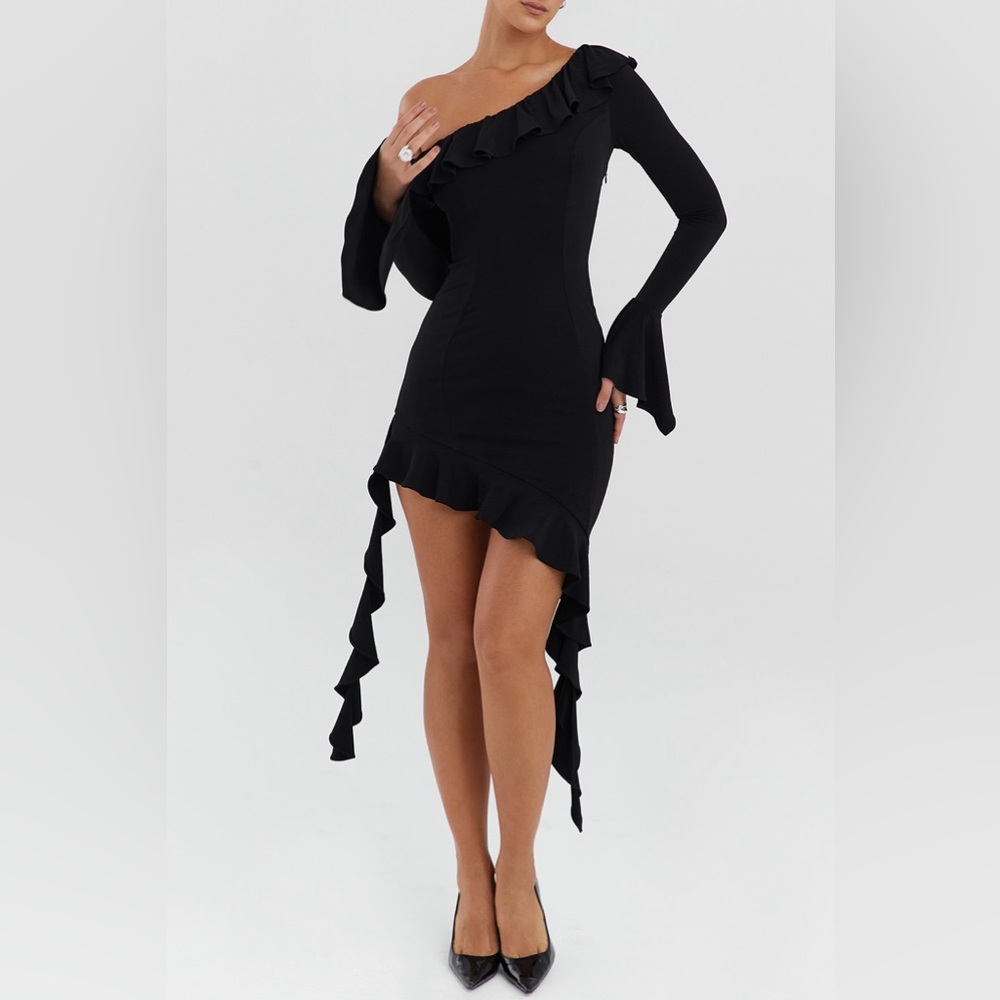 Mistress Rocks Black Dress Ruffle Mini Dress